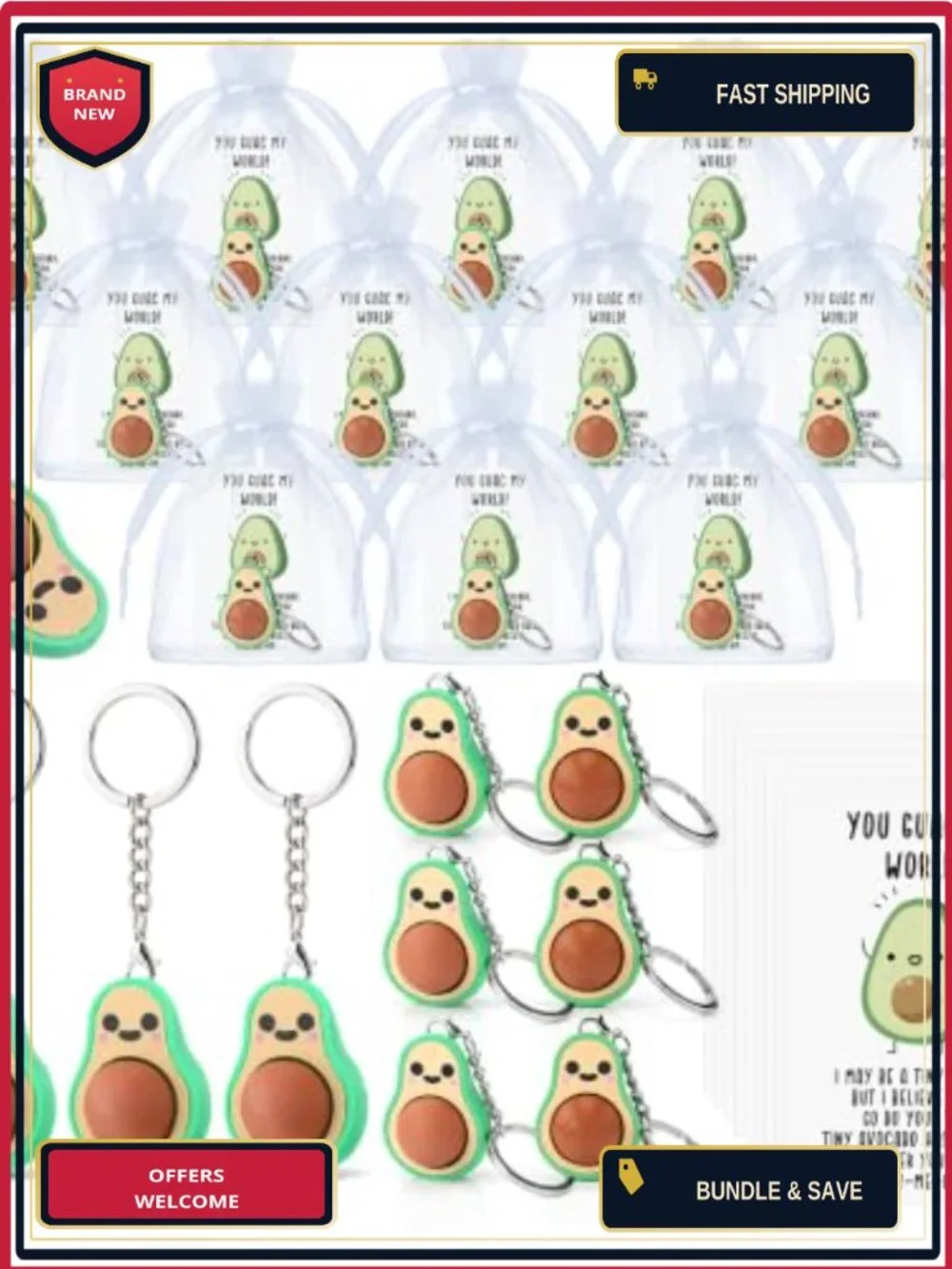 24 Pack 3D Avocado Fidget Keychains with Cards, Stress Relief Toy for Adults,